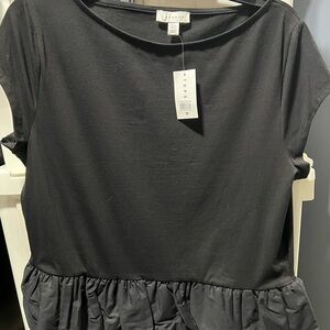 Topshop Black Blouse with Gathered Hem